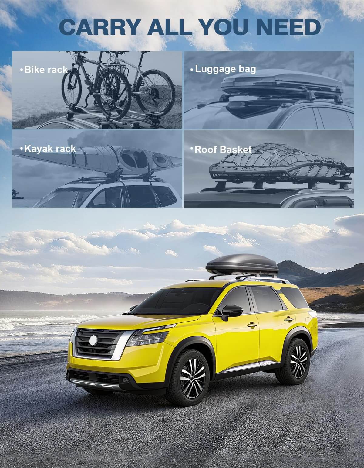 Roof Rack Cross Bars 220lbs Compatible with Nissan Pathfinder 2022 2023 2024 2025 SV SL Platinum with Raised Side Rails,Heavy Duty All-Metal Aluminum Crossbar