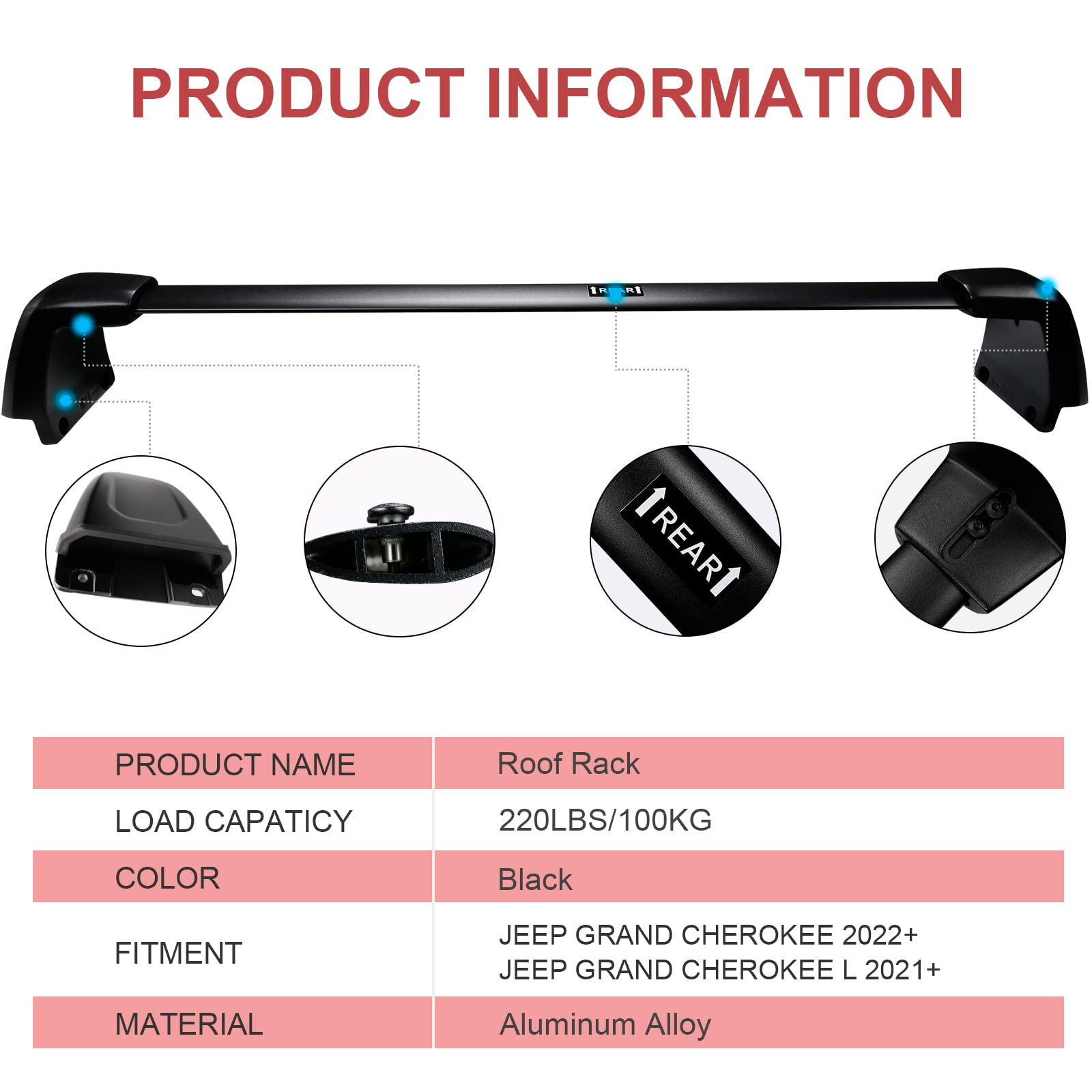 KINGGERI 220lbs Roof Rack Cross Bars Fit for Jeep Grand Cherokee L 2021-2025 & Grand Cherokee 2022-2025