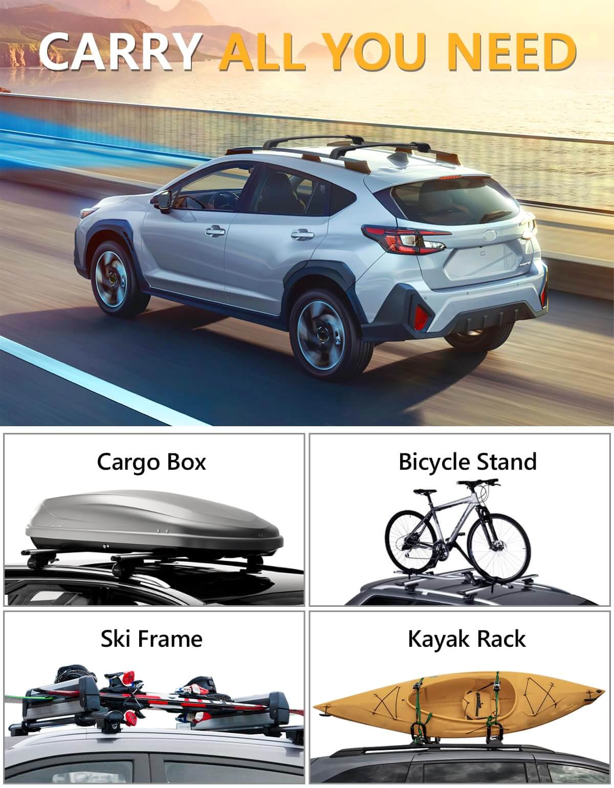 KINGGERI Lockable 220lbs Roof Rack Cross Bars Compatible with Subaru Crosstrek 2024 2025 Limited/Premium/Sport (Not for Wilderness) with Side Rails