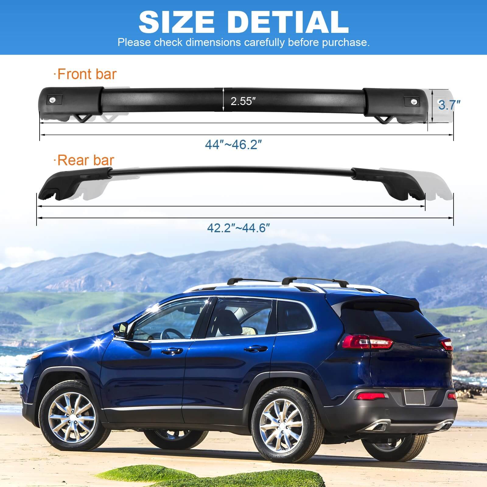 KINGGERI Roof Rack Cross Bars 220lb Fit for Jeep Cherokee 2014-2023, Heavy Duty Lockable Aluminum