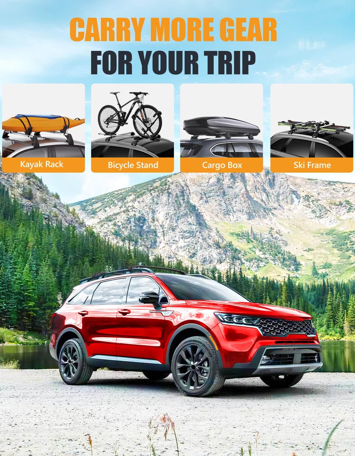 KINGGERI 220lbs Lockable Roof Rack Cross Bars Compatible with Kia Sorento X-Line & X-Pro 2021-2025 with Raised Side Rails