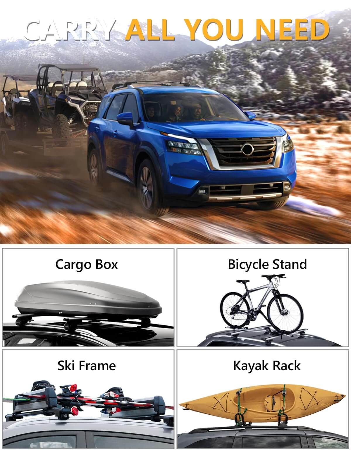 KINGGERI 220lbs Lockable Roof Rack Cross Bars Fit for Nissan Pathfinder 2022-2025 SV SL Platinum with Raised Rails