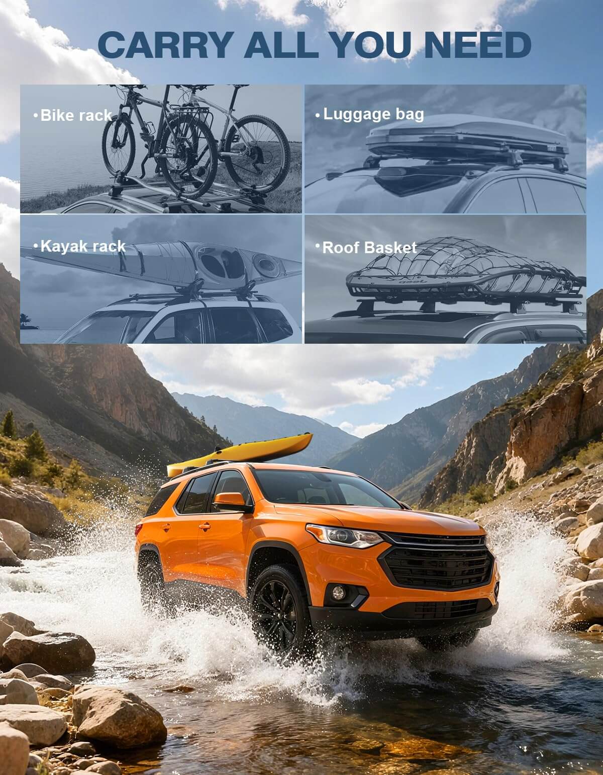 Roof Rack Cross Bars 220lbs Compatible with Chevy Chevrolet Traverse 2018 2019 2020 2021, All-Metal Aluminum Heavy Duty Crossbar