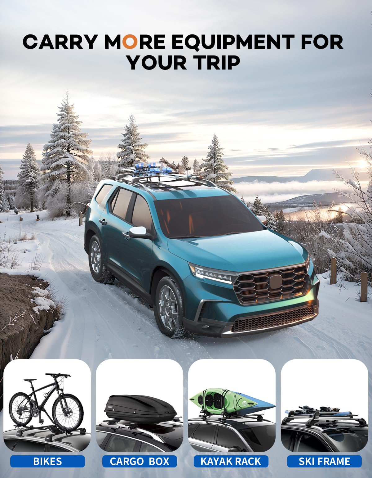 Lockable Roof Rack Cross Bars 220lbs Compatible with Honda Pilot 2023 2024 2025 Elite Sport Touring Trailsport (Not for LX and EX-L)