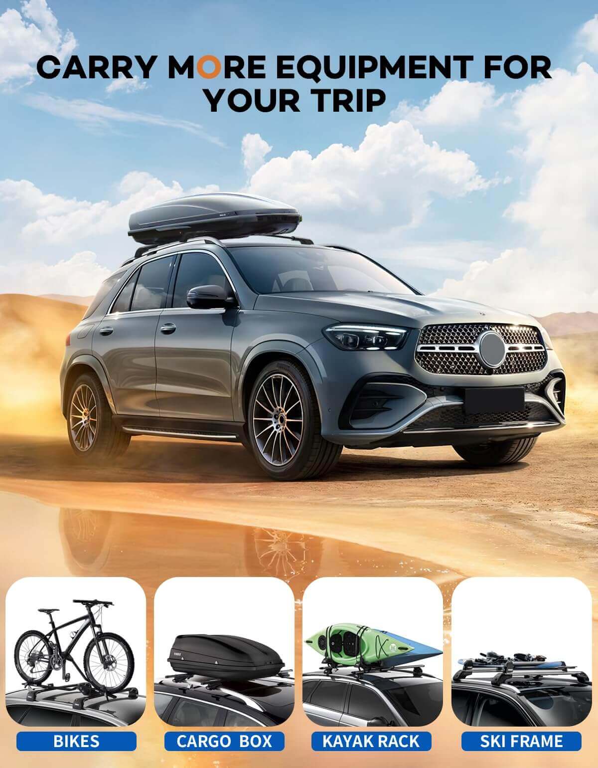 KINGGERI Lockable 220LBS Roof Rack Cross Bars Compatible with Chevrolet Chevy Equinox 2025 (not for EV) with Raised Rails