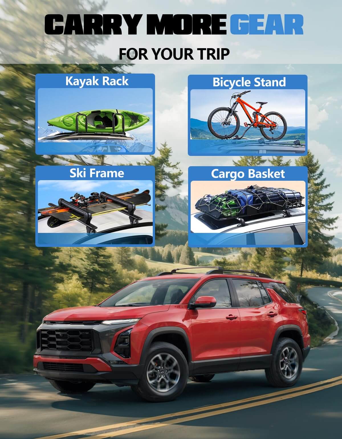 KINGGERI Roof Rack Cross Bars 220lbs Compatible with 2025 Chevy Chevrolet Equinox with Raised Side Rails (Not for EV)