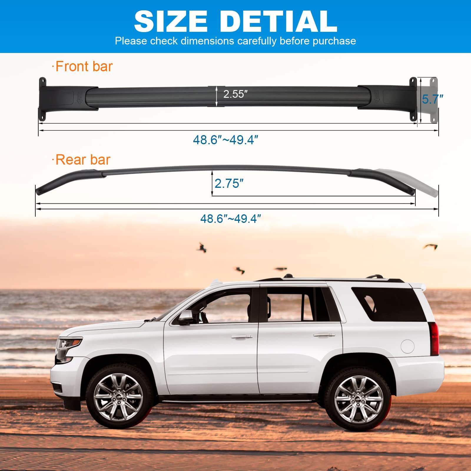 KINGGERI 220 lbs Heavy Duty Roof Rack Cross Bars Compatible with 2015-2020 Chevy Tahoe & Suburban,GMC Yukon XL