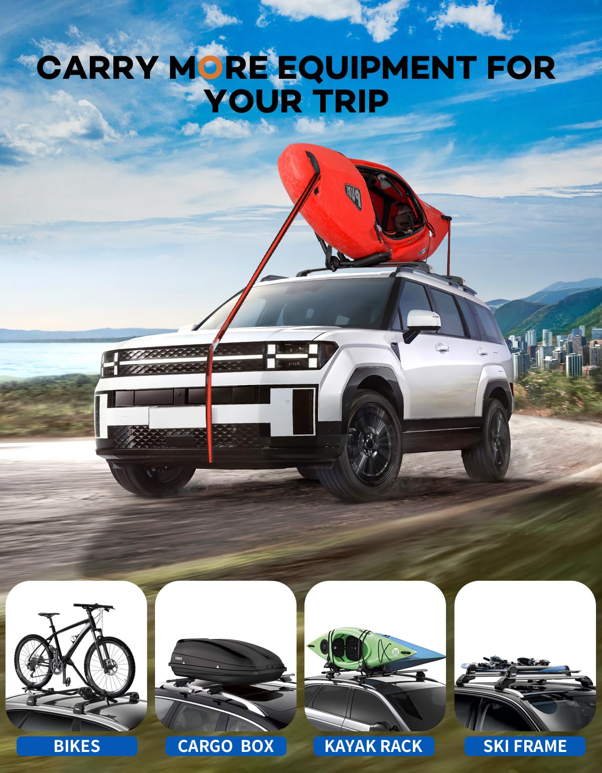 Lockable Roof Rack Cross Bars 220lbs Compatible with Hyundai Santa Fe 2024 2025