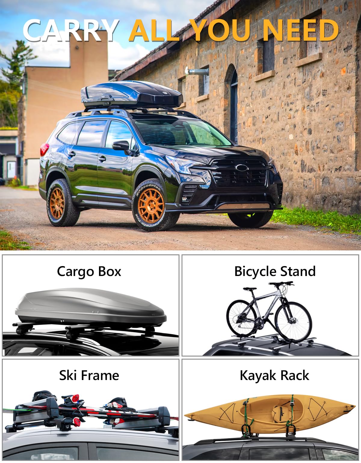 KINGGERI 220lbs Roof Rack Cross Bars Compatible with Subaru Ascent 2019-2025 with Raised Side Rails