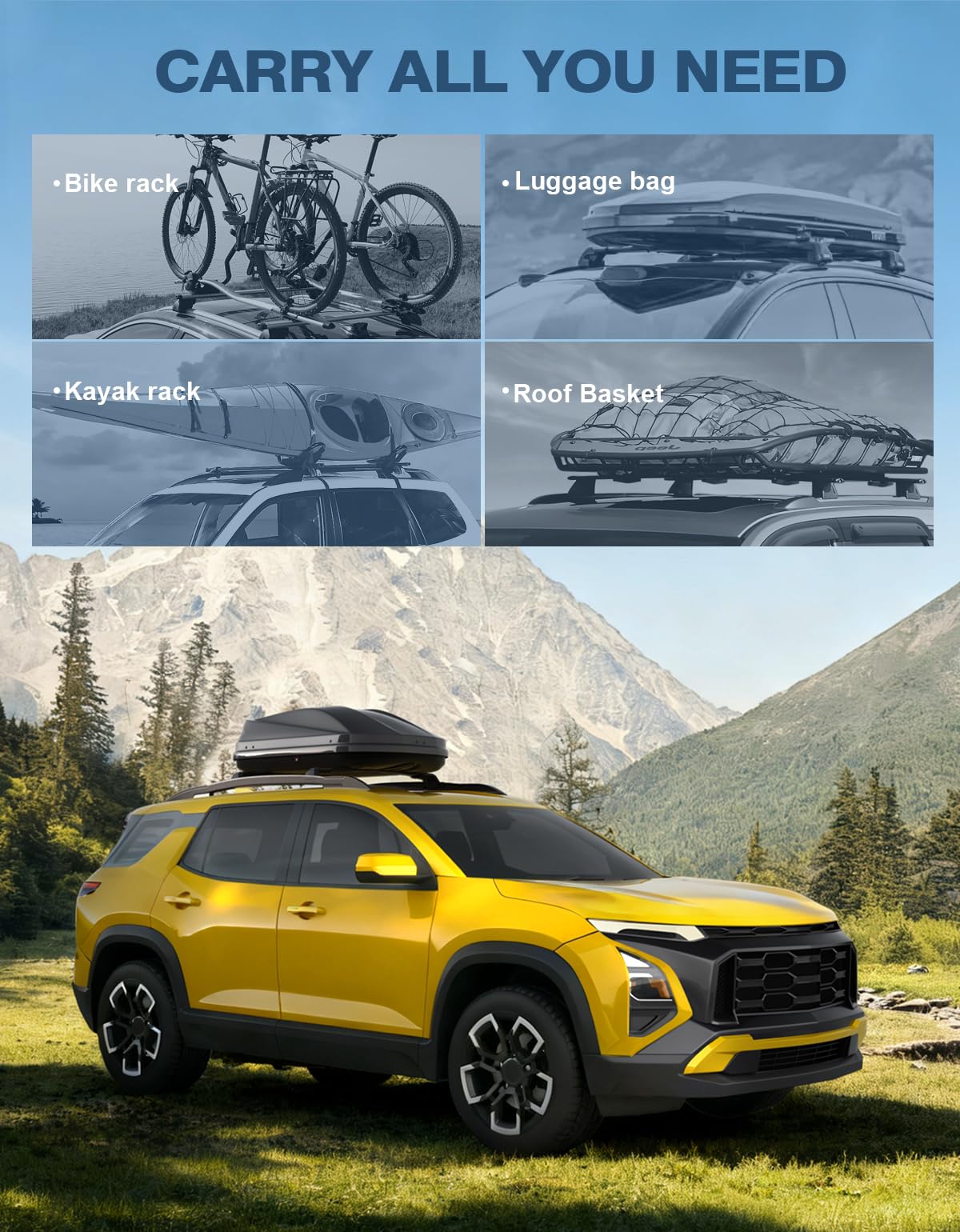 Roof Rack Cross Bars 220lbs Compatible with 2025 2026 Chevy Chevrolet Equinox with Raised Side Rails (Not for EV), Heavy Duty All-Metal