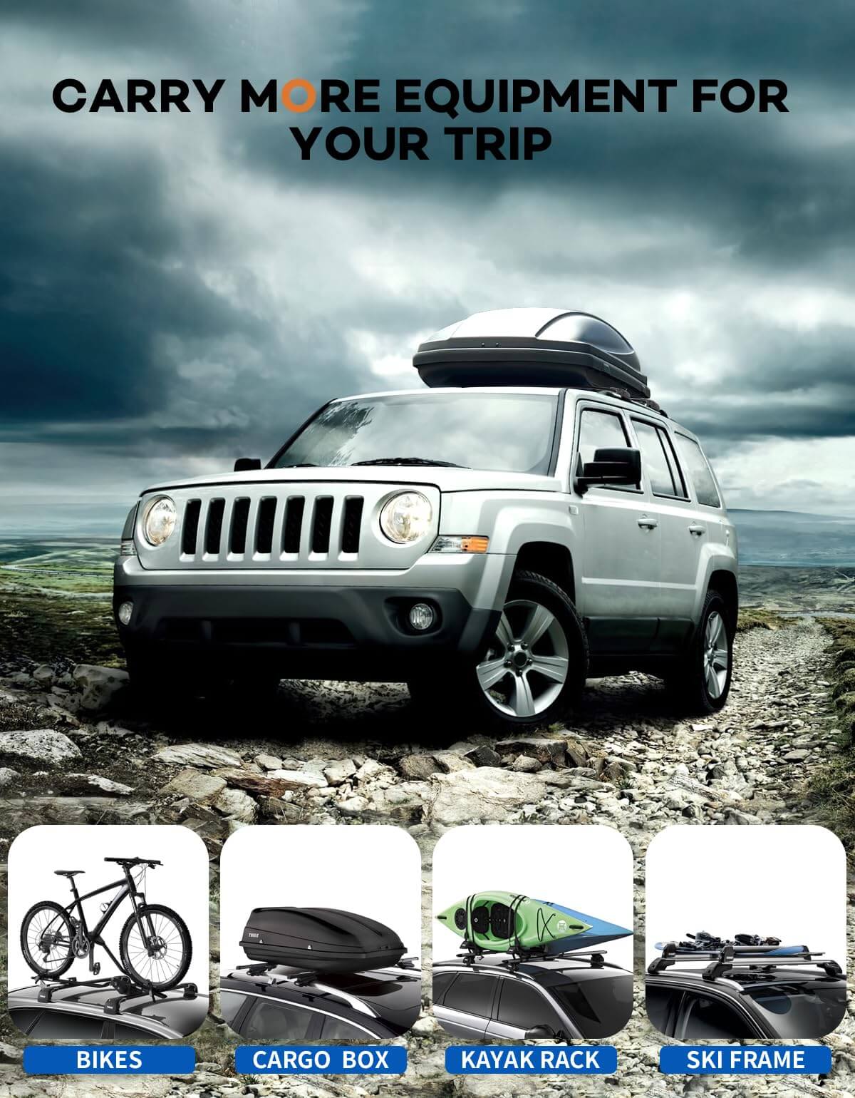 KINGGER Lockable Roof Rack Cross Bars 220lbs Compatible with Jeep Patriot 2007-2017,Heavy Duty Aluminum