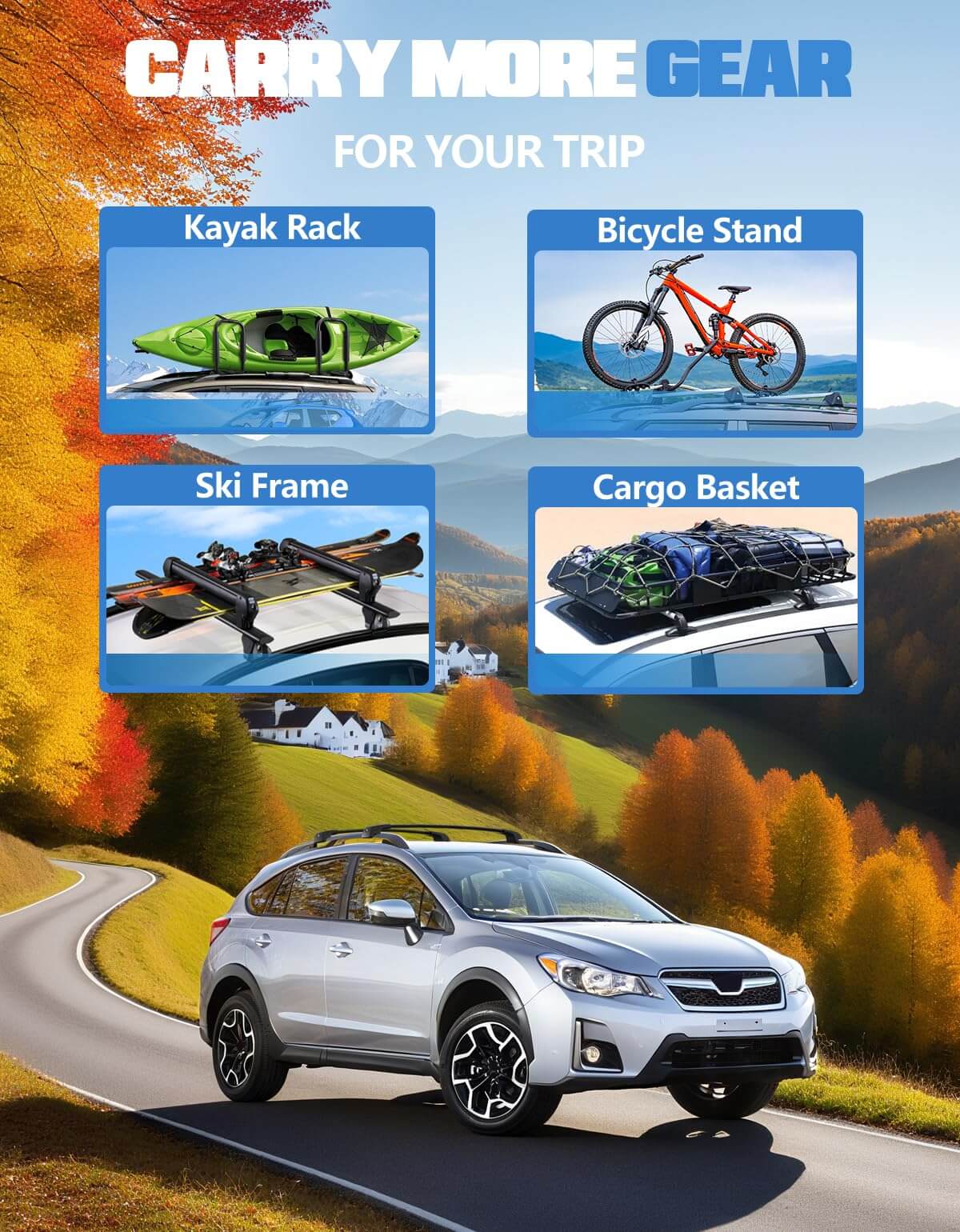 KINGGER Lockable Roof Rack Cross Bars 220lb Compatible with Subaru XV crosstrek 2013-2017