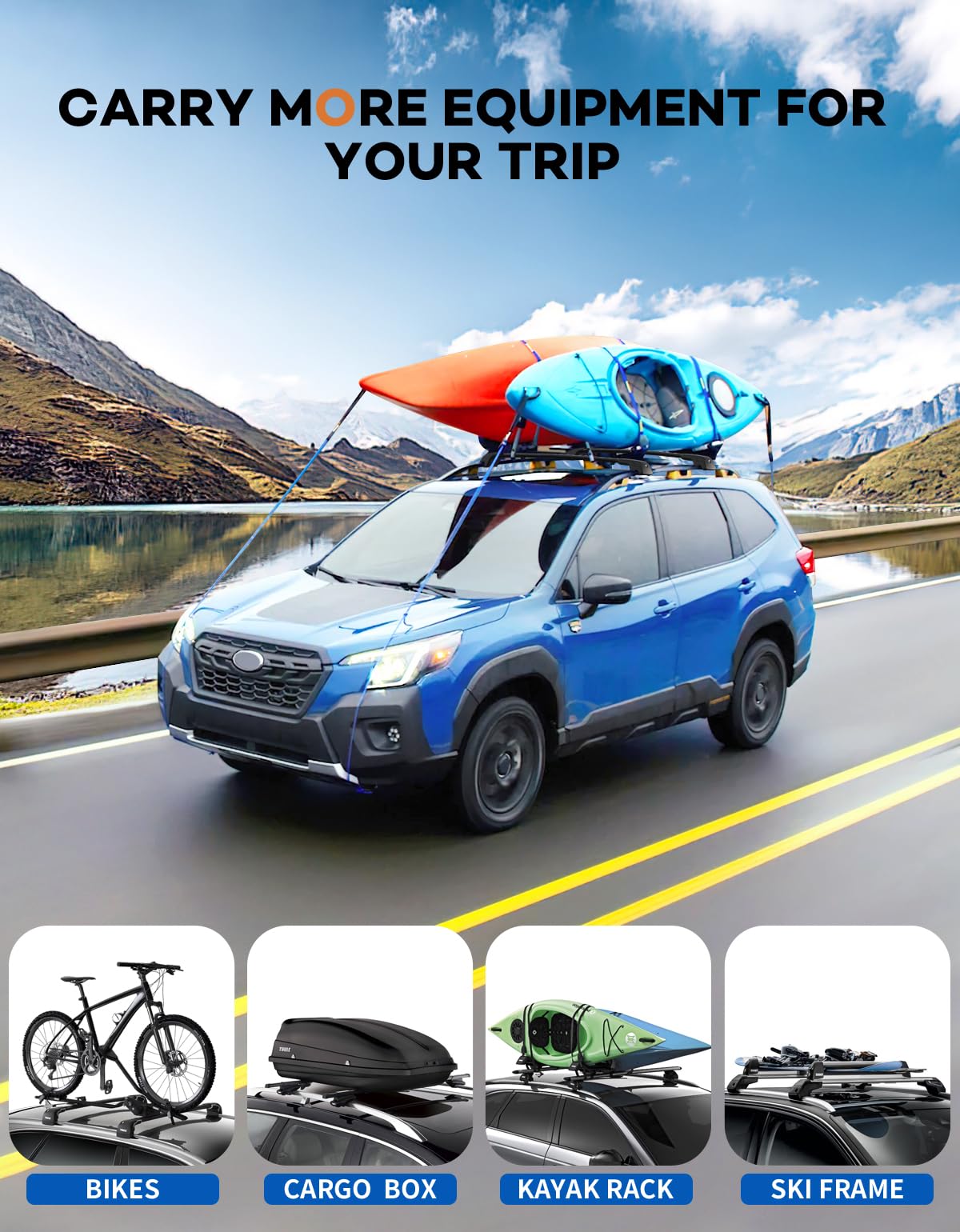 Lockable Roof Rack Cross Bars 220lbs Compatible with Subaru Forester Wilderness 2022-2024