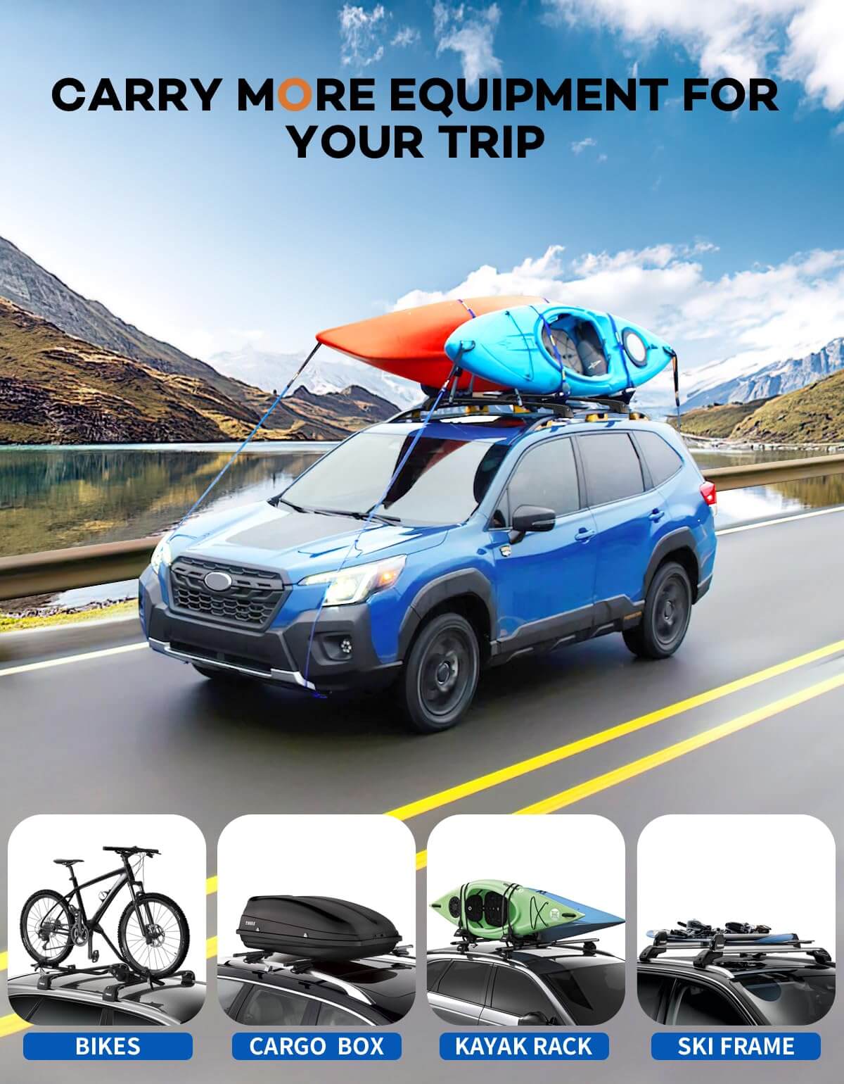 KINGGER Lockable Roof Rack Cross Bars 220lbs Compatible with Subaru Forester Wilderness 2022-2024