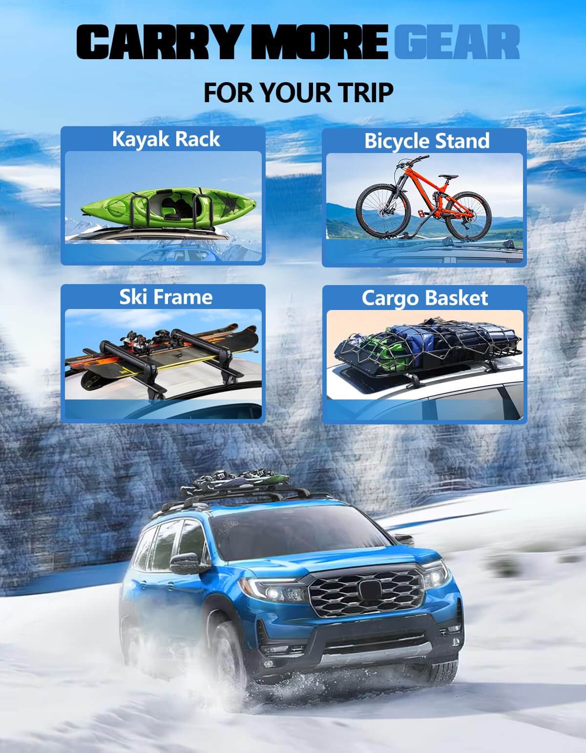 KINGGER Lockable Roof Rack Cross Bars 220lb Compatible with Honda Passport 2019-2025 with Raised Rails