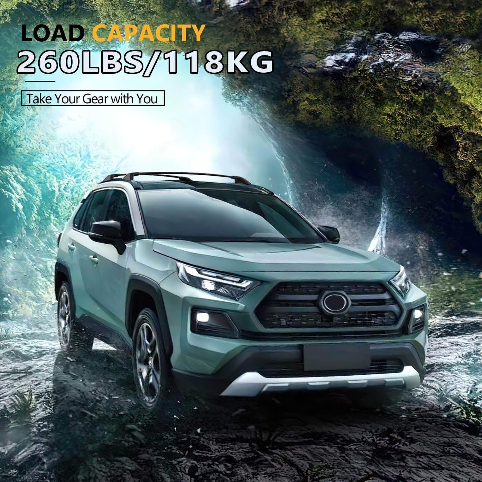 KINGGERI 260lbs Roof Rack Cross Bars fit for Toyota RAV4 2019-2025 with Flush Side Rails