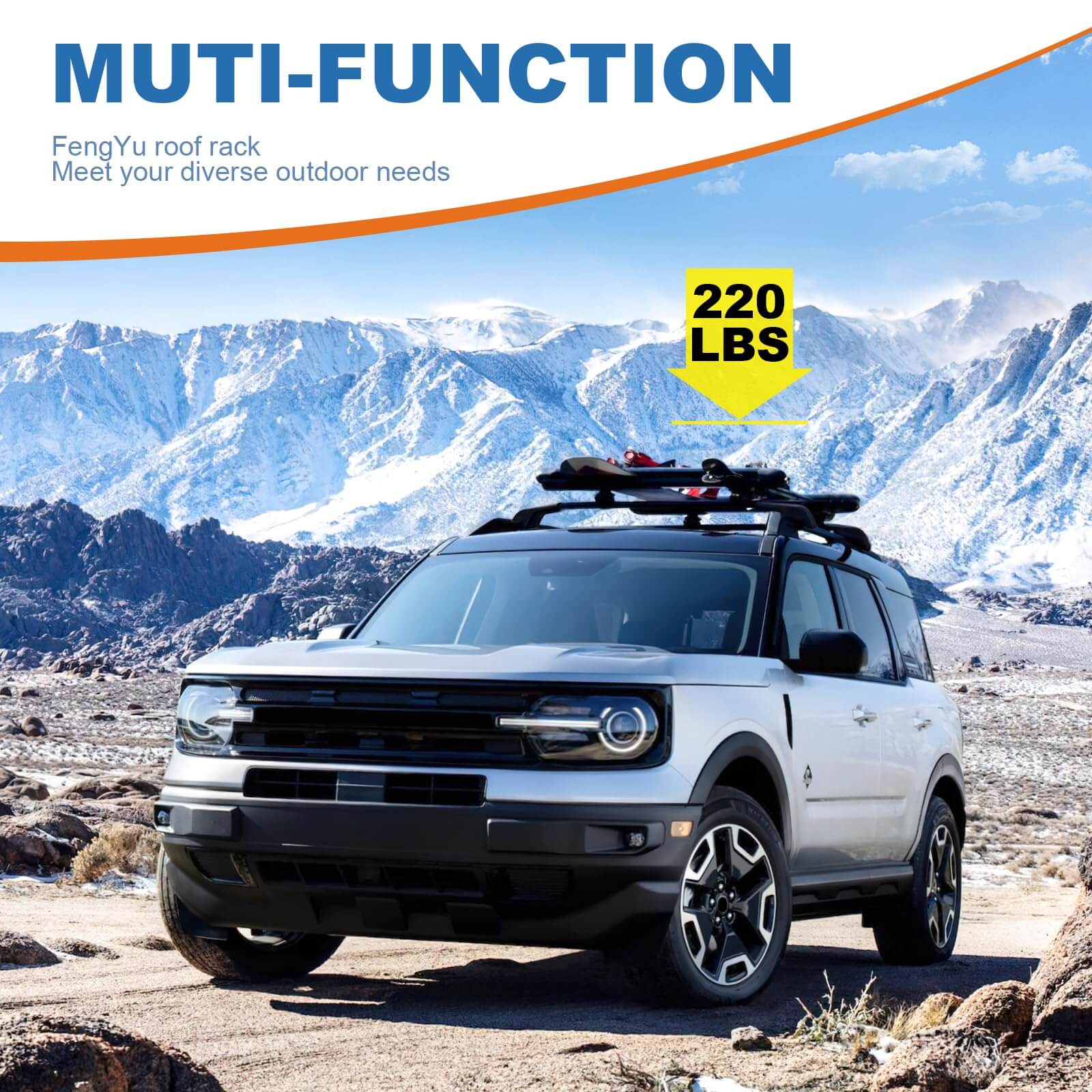 KINGGERI Lockable Roof Rack Cross Bars 220lb fit for Ford Bronco Sport Base & Bigbend & Outer Banks & Badlands & First Edition 2021-2025