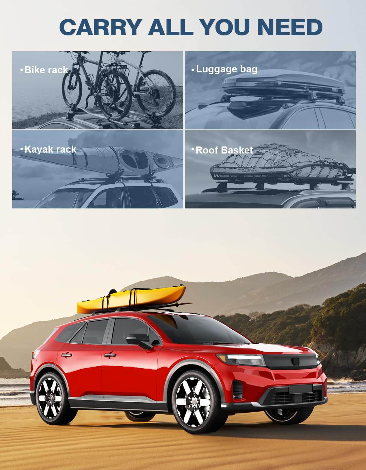 Roof Rack Cross Bars 220lbs Compatible with Honda Prologue Touring 2024 2025 2026, Heavy Duty All-Metal