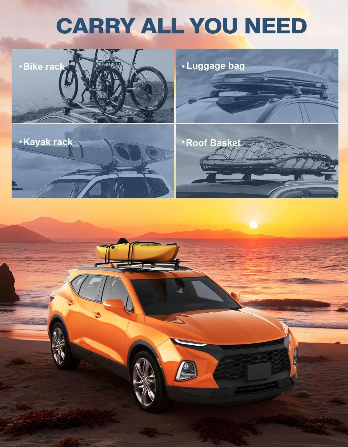 Roof Rack Cross Bars 220lbs Compatible with Chevy Chevrolet Blazer 2019-2026 (Not for Blazer EV), Heavy Duty All-Metal Aluminum Crossbar