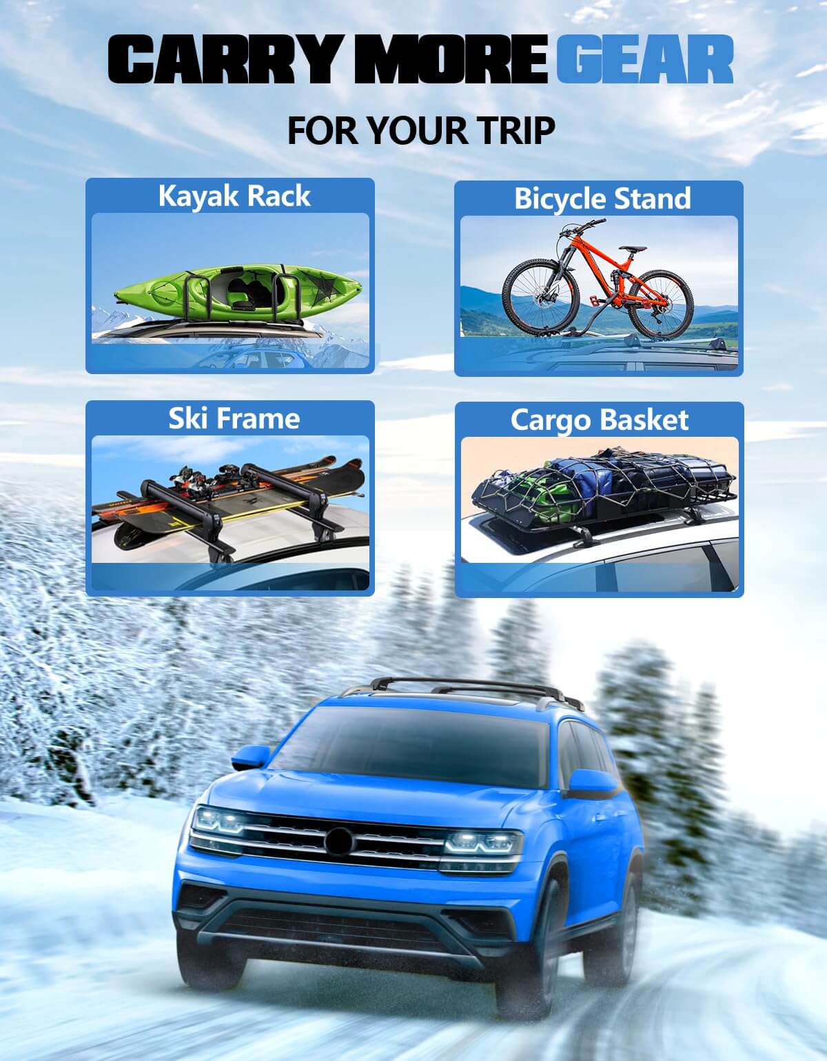 KINGGER Lockable Roof Rack Cross Bars 220lb Compatible with Volkswagen VW Atlas 2017-2025 with Raised Side Rails(Not for Atlas Cross Sport)