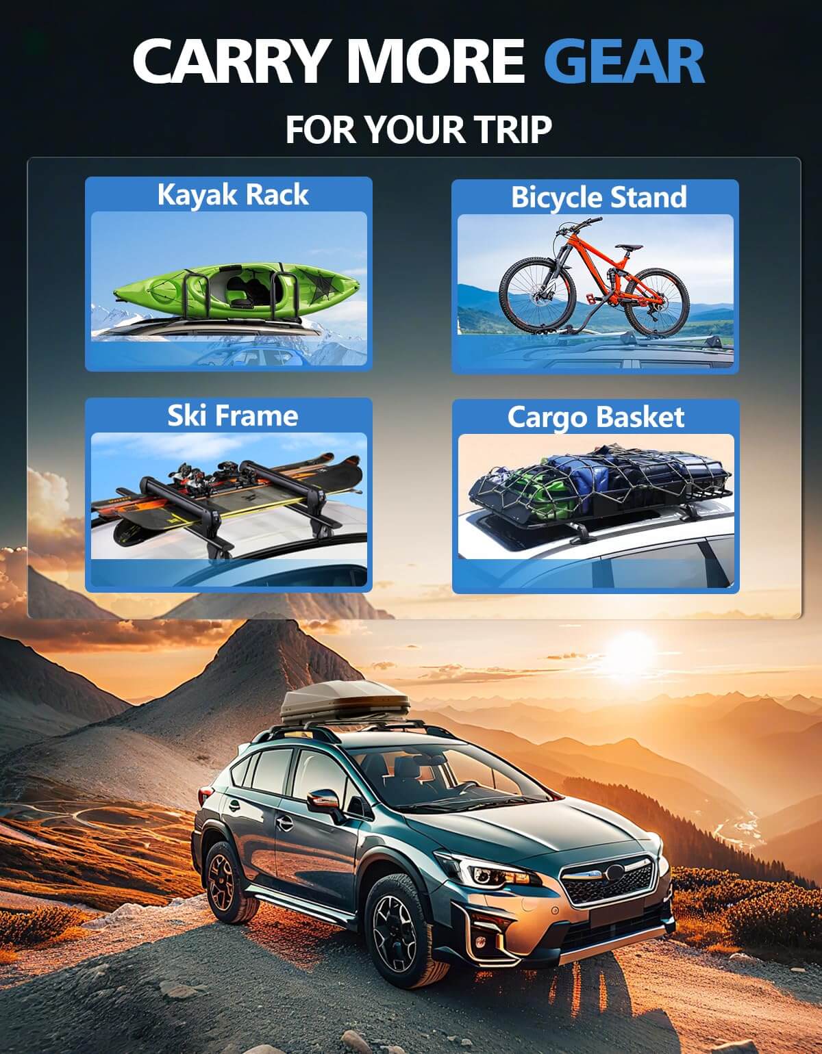KINGGERI Roof Rack Cross Bars 260lbs Fit for Subaru Crosstrek 2018-2023 & Impreza 2017-2023 (with Raised Rails)