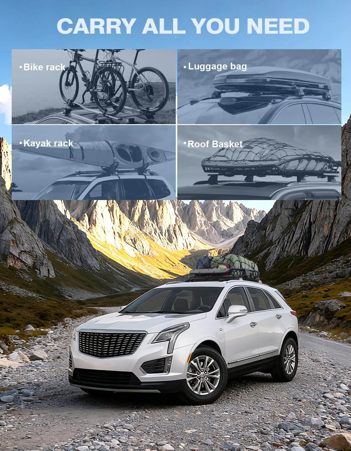 Roof Rack Cross Bars 220lbs Compatible with Cadillac XT5 2017-2025, Heavy Duty All-Metal Aluminum Crossbar