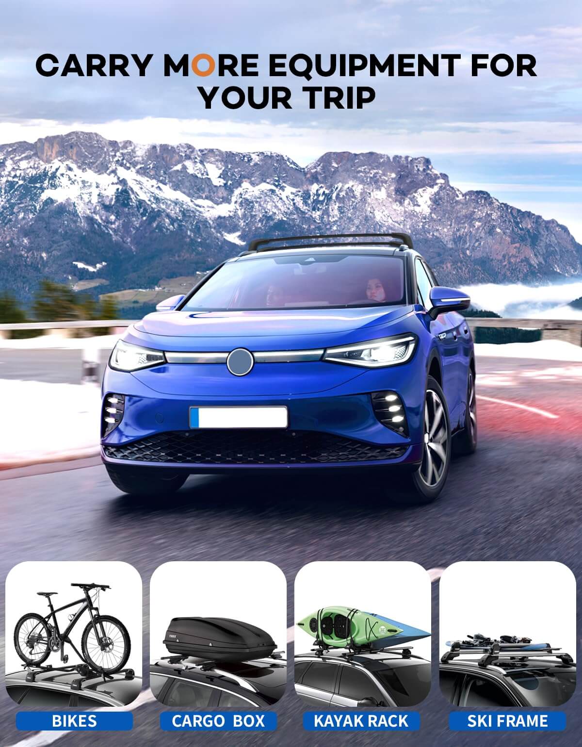KINGGERI Lockable Roof Rack Cross Bars 220lbs Compatible with Volkswagen VW ID4 ID.4 2021-2025