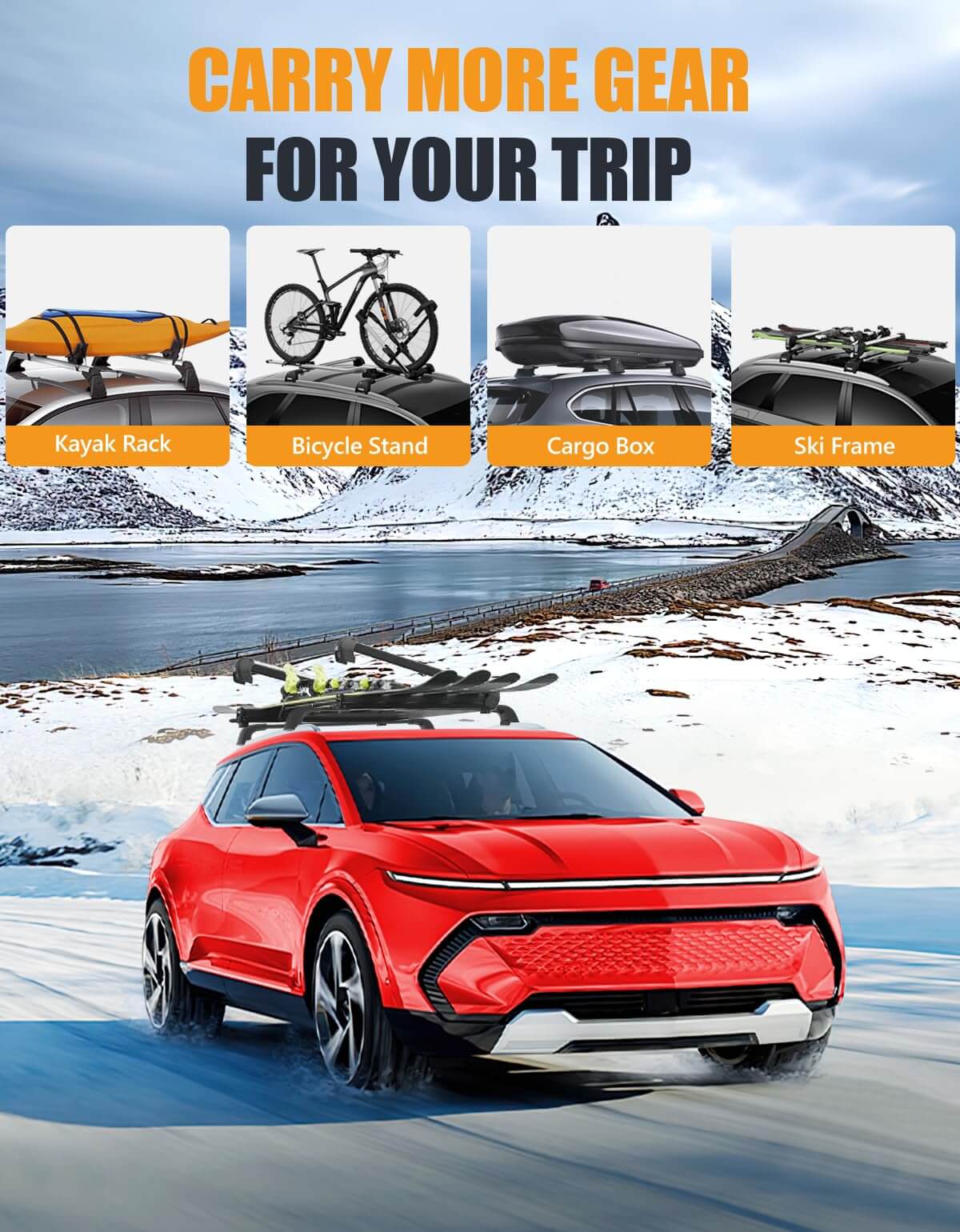 KINGGERI 220lbs Lockable Roof Rack Cross Bars Fit for Chevy Chevrolet Equinox EV 2024 2025 with Flush Side Rails