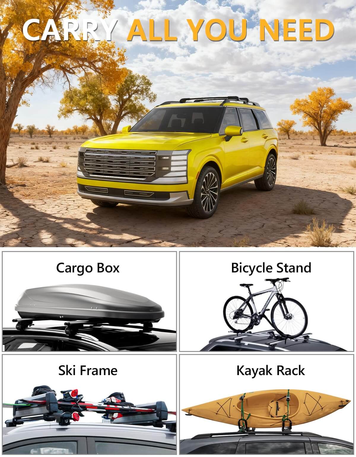 300lbs Roof Rack Cross Bars Compatible with Hyundai Palisade 2026 with Raised Rails