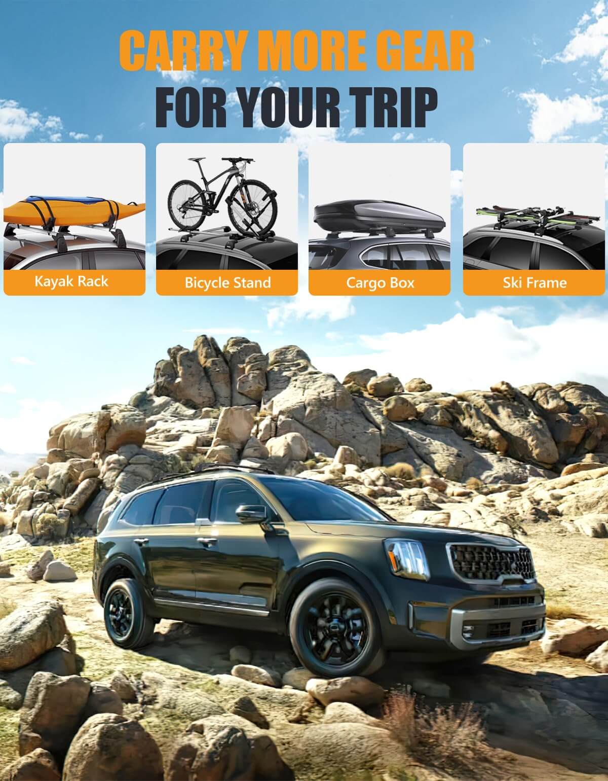 KINGGER 220lbs Lockable Roof Rack Cross Bars Compatible with Kia Telluride X-PRO X-LINE 2023-2025 with Raised Side Rails