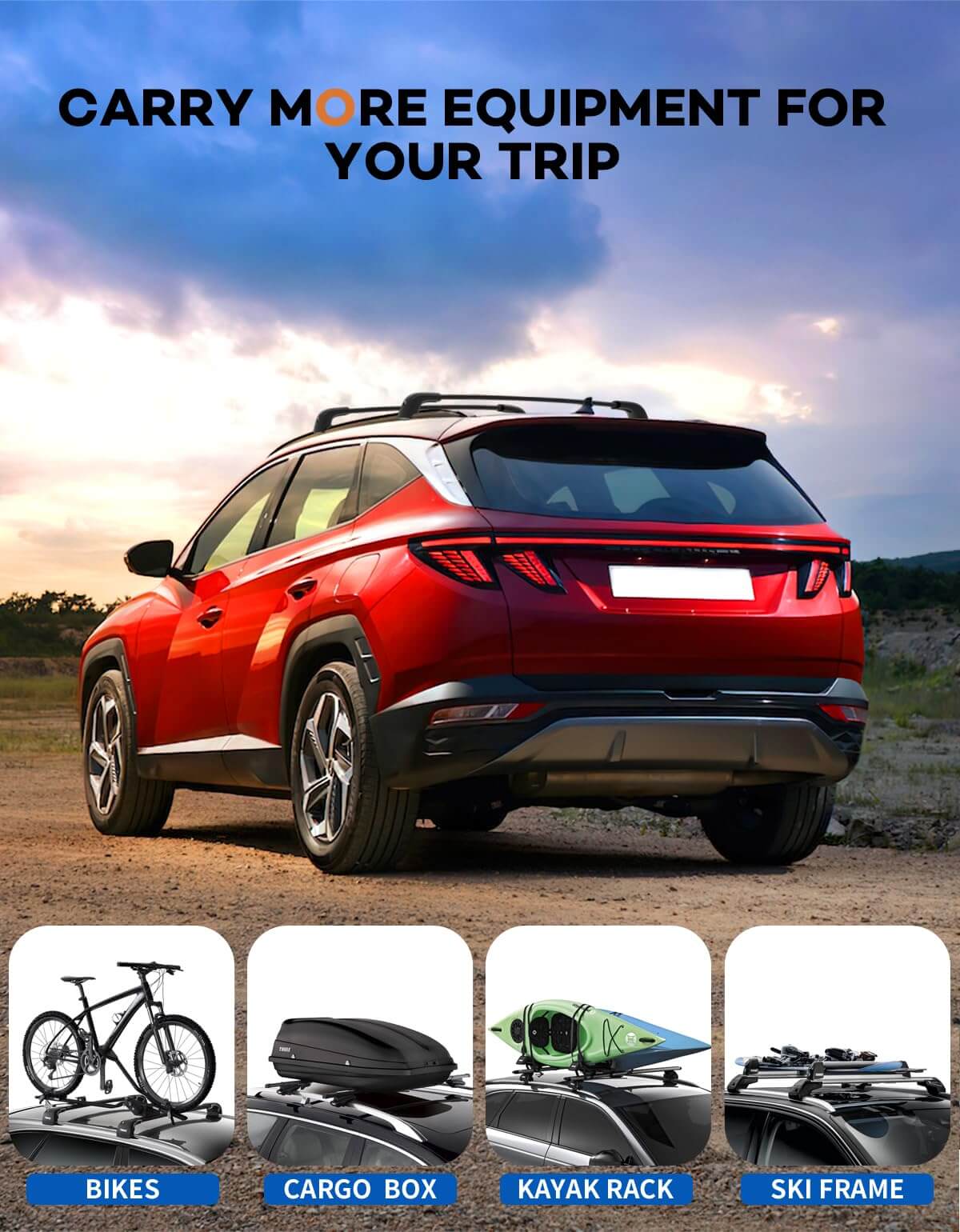 KINGGERI 220lbs Lockable Roof Rack Cross Bars Compatible with Hyundai Tucson 2016-2025 SE/SEL/N Line/Limited