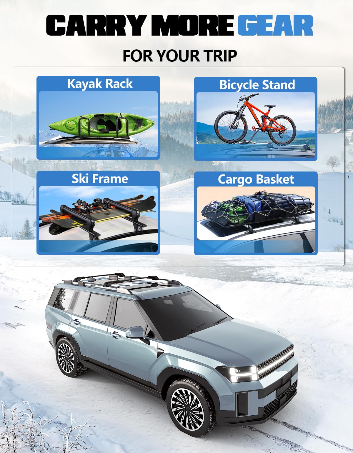 Heavy Duty 260lb Lockable Roof Rack Cross Bars Compatible with Hyundai Santa Fe 2024 2025