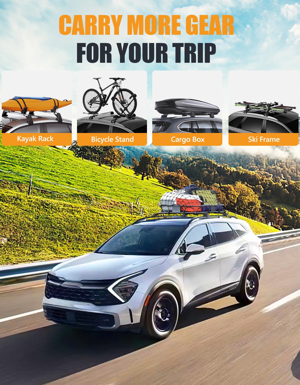 220lbs Lockable Roof Rack Cross Bars Compatible with Kia sportage X-line AWD/X-Pro/X-Pro Prestige Trims 2023-2025 with Raised Side Rail