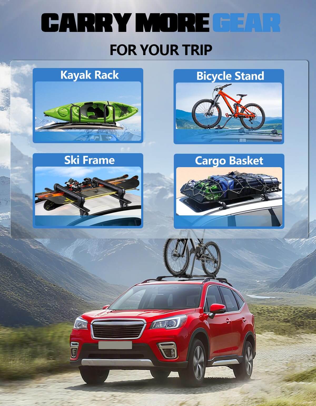 Heavy Duty Lockable Roof Rack Cross Bars 260lbs Compatible with Subaru Forester 2014-2025 (not for Wilderness)