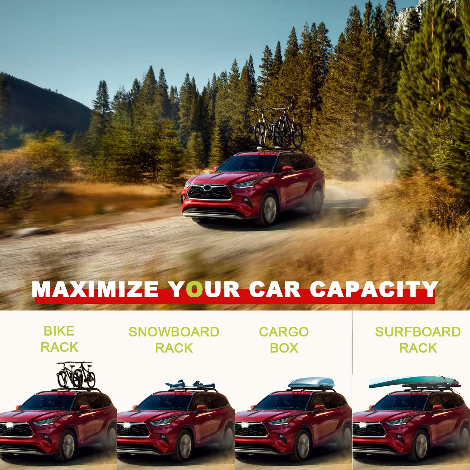 KINGGERI Lockable 260lbs Cross Bars Roof Racks Fit for Toyota Highlander 2020-2026 XLE Limited Platinum Hybrid