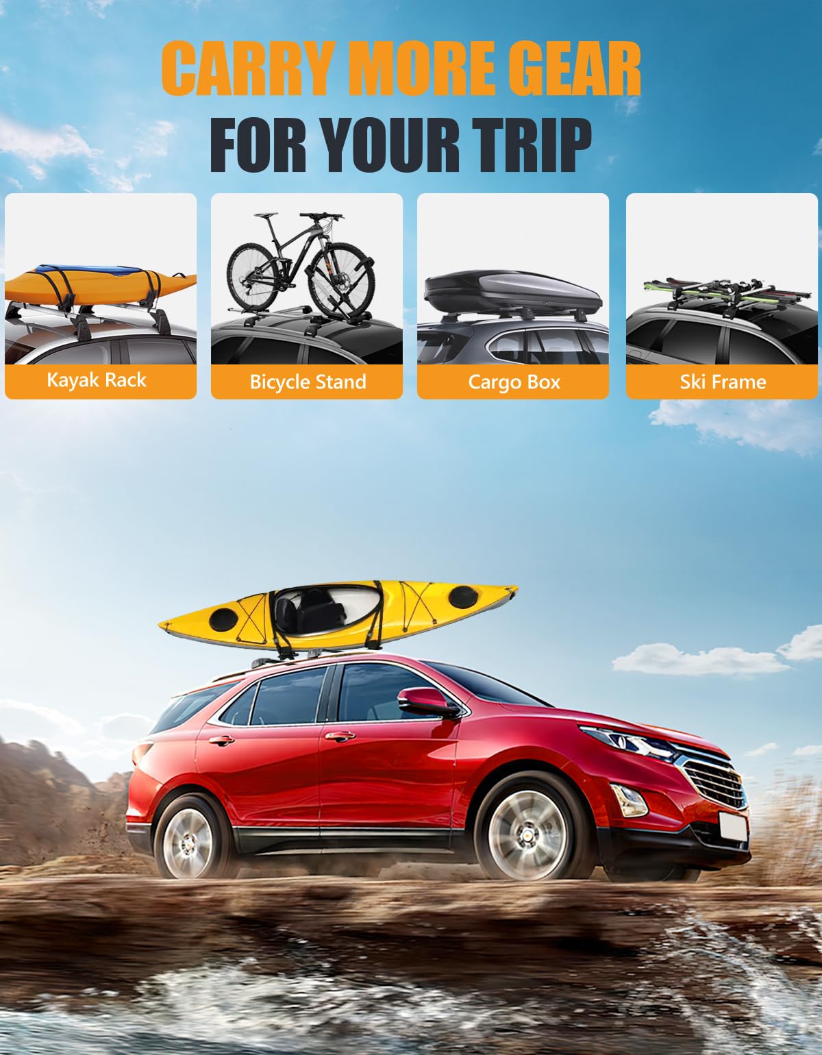 220lbs Lockable Roof Rack Cross Bars Compatible with Chevy Chevrolet Equinox & GMC Terrain 2018-2024