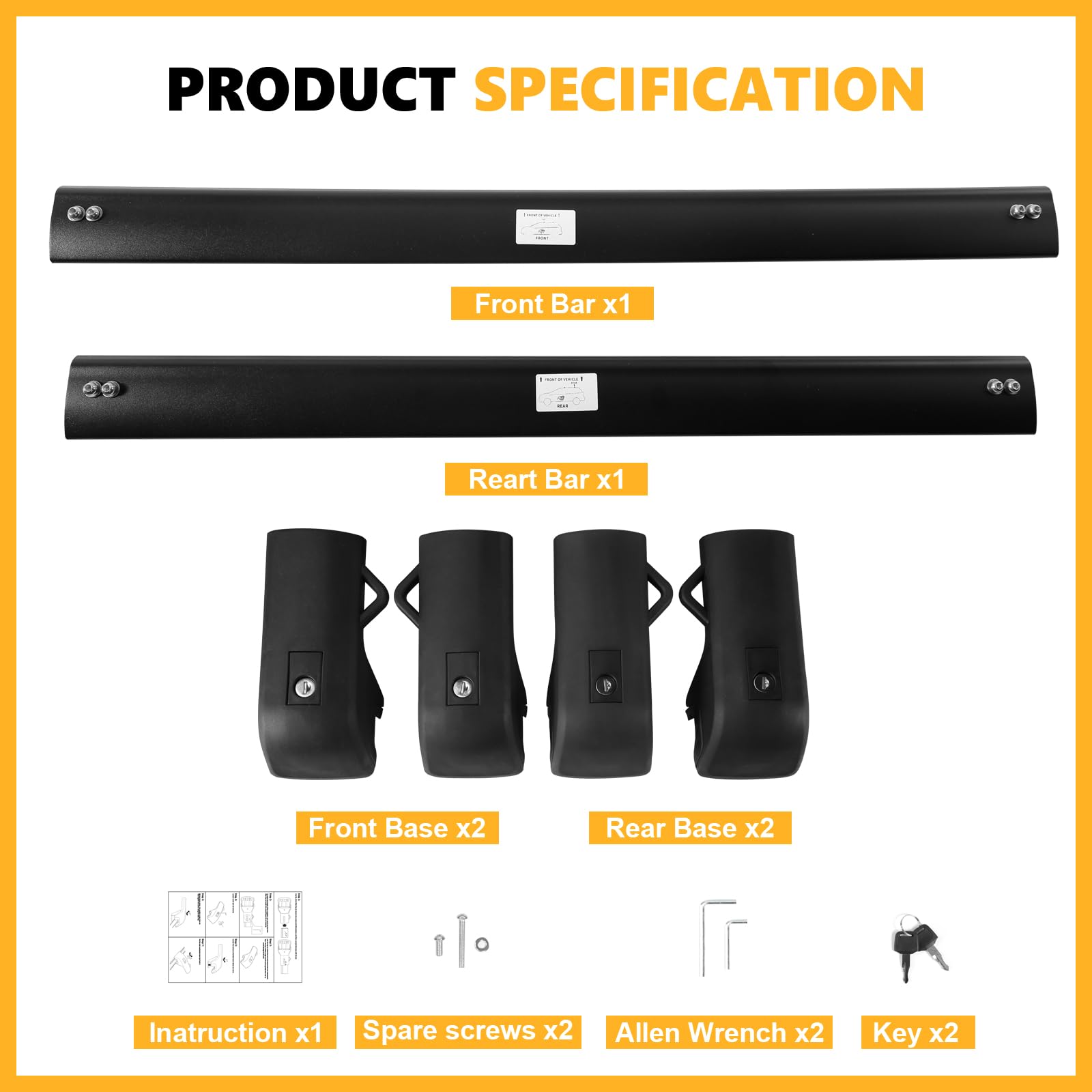 Lockable 220lbs Roof Rack Cross Bars Compatible with GMC Acadia 2017 2018 2019 2020 2021 2022 2023(with Raised Rails)