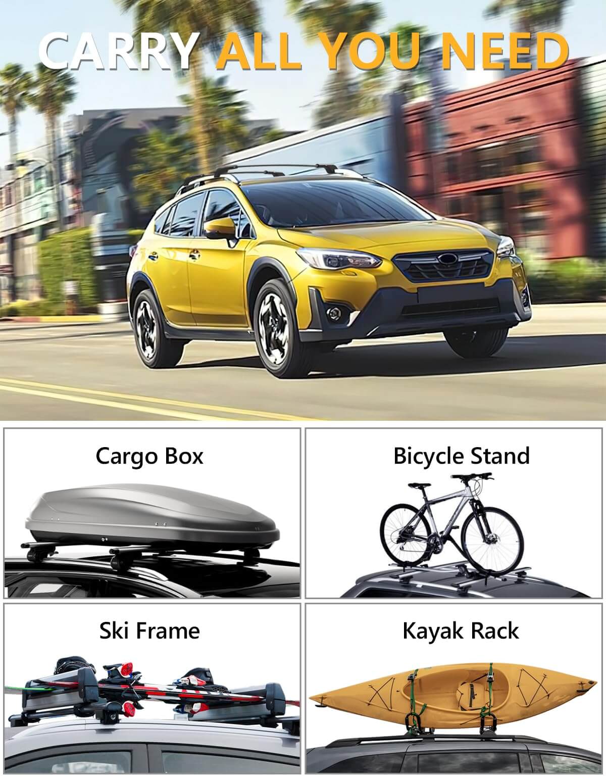KINGGERI 220lbs Lockable Roof Rack Cross Bars Fit for Subaru Crosstrek 2018-2023 & Impreza 2017-2023 with Side Rails