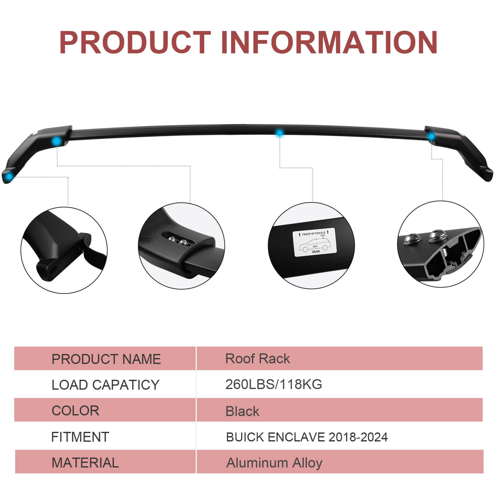 KINGGERI 260lbs Roof Rack Cross Bars Compatible with Buick Enclave 2018-2024 (with Flush Side Rails)