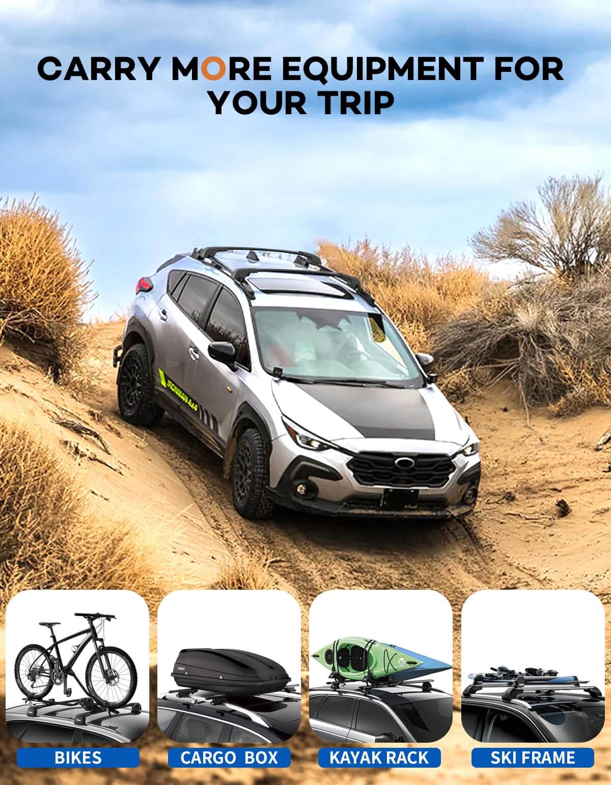 KINGGER 220lbs Roof Rack Cross Bars Compatible with Subaru Crosstrek 2018-2023 & Impreza 2017-2023