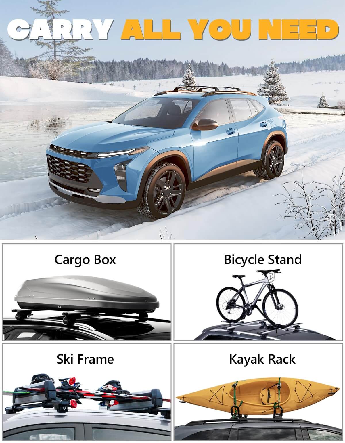 Lockable 260lbs Roof Rack Cross Bars Compatible with Chevrolet Trax 2023 2024 2025 2RS ACTIV LT Chevy