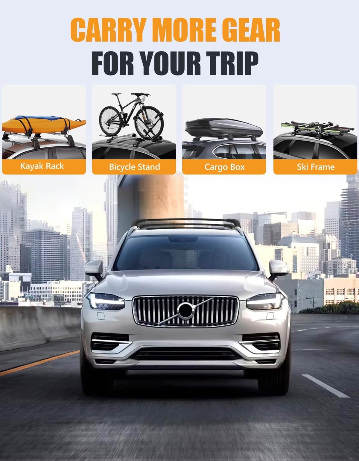 KINGGERI 220lbs Roof Rack Cross Bars Compatible with Volvo XC90 XC-90 2016-2025,Aluminum Roof Rails Crossbars