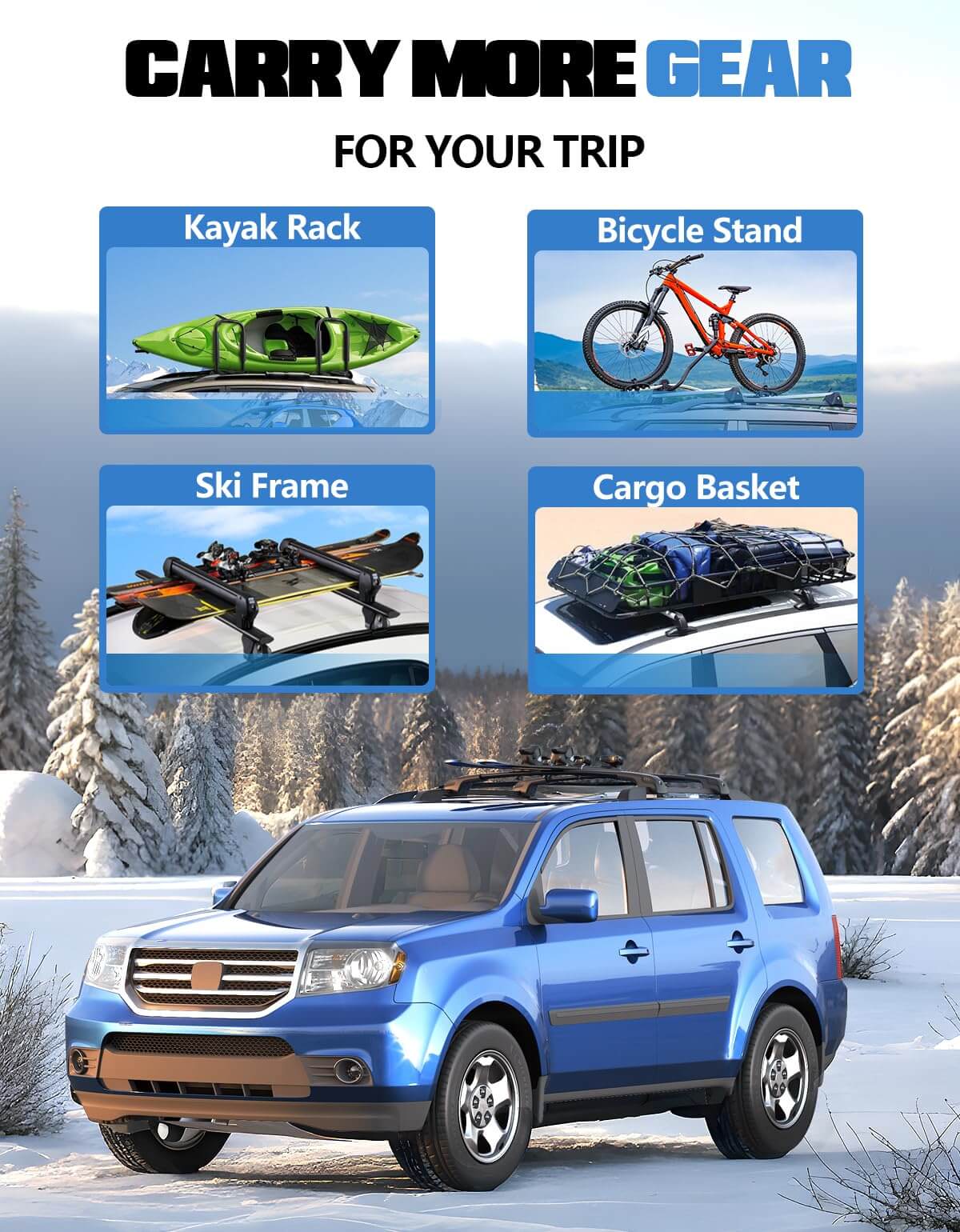 KINGGERI Lockable Roof Rack Cross Bars 220lb Compatible with Honda Pilot 2009-2015, Heavy Duty Aluminum Roof Rails Crossbars