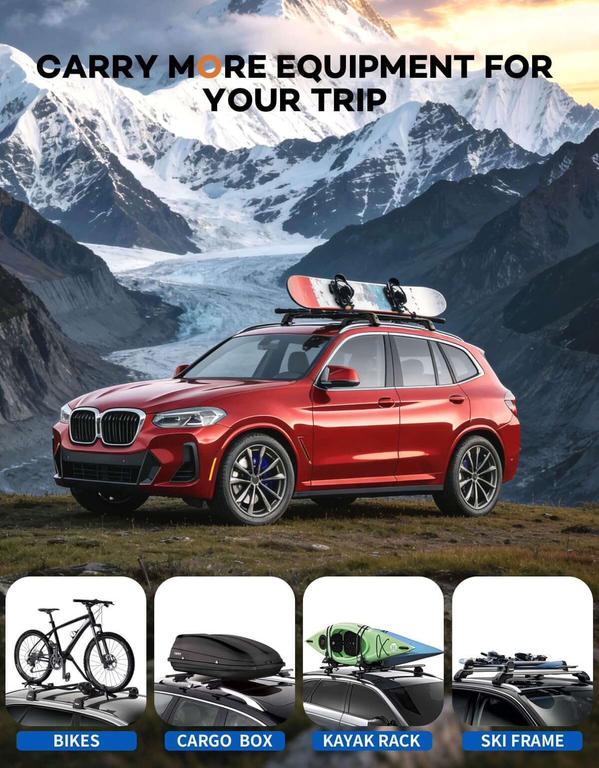 KINGGERI Lockable Roof Rack Cross Bars 260lbs Compatible with BMW X3 G01 2018-2025 (Not for G45)