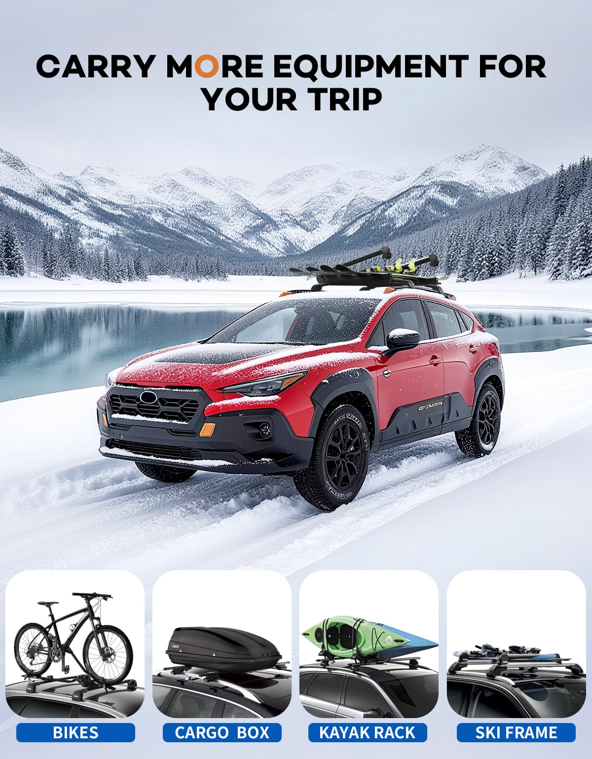 Roof Rack Cross Bars 260lbs Compatible with Subaru Crosstrek Wilderness 2024 2025 with Raised Side Rails