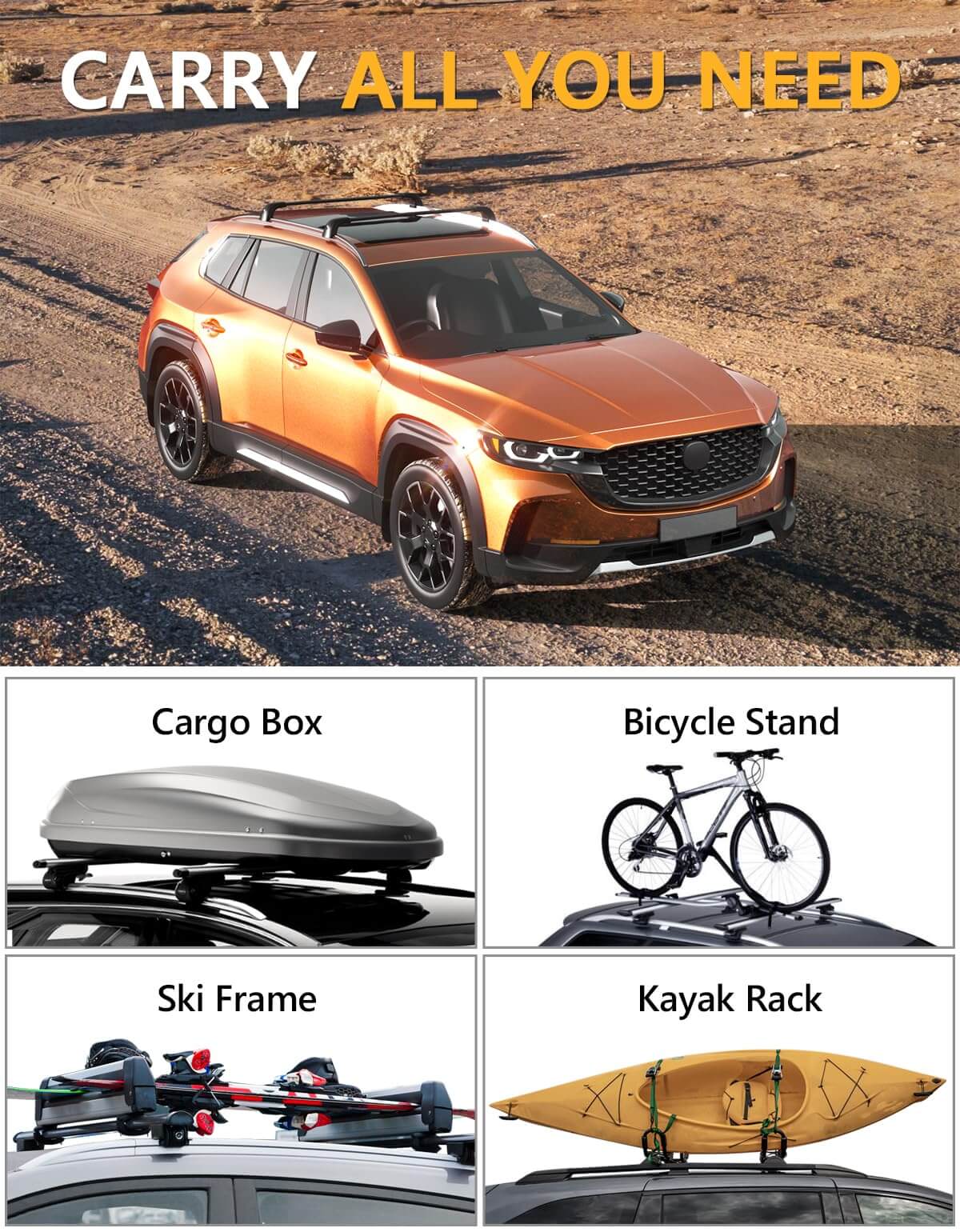 KINGGERI 220lbs Lockable Roof Racks Cross Bars Fit for Mazda CX50 CX-50 2023 2024 2025 with Flush Side Rails