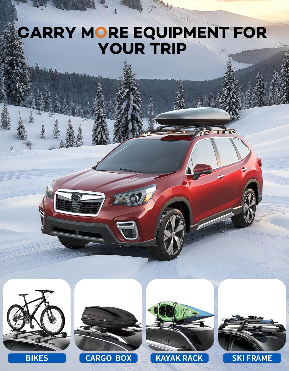 KINGGER 220lbs Roof Rack Cross Bars Lockable Compatible with Subaru Forester 2014-2025 (Not for Wilderness),Heavy Duty Aluminum