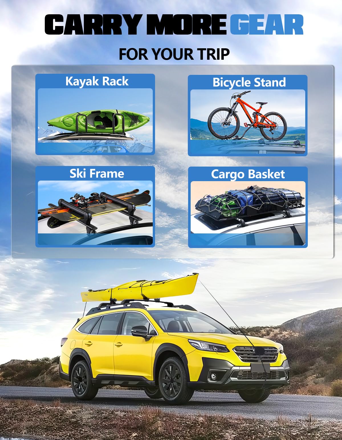 Lockable Roof Rack Cross Bars 260lbs Fit for Subaru Outback Wilderness 2022-2025 (with Raised Rails),All-Metal Aluminum Crossbars