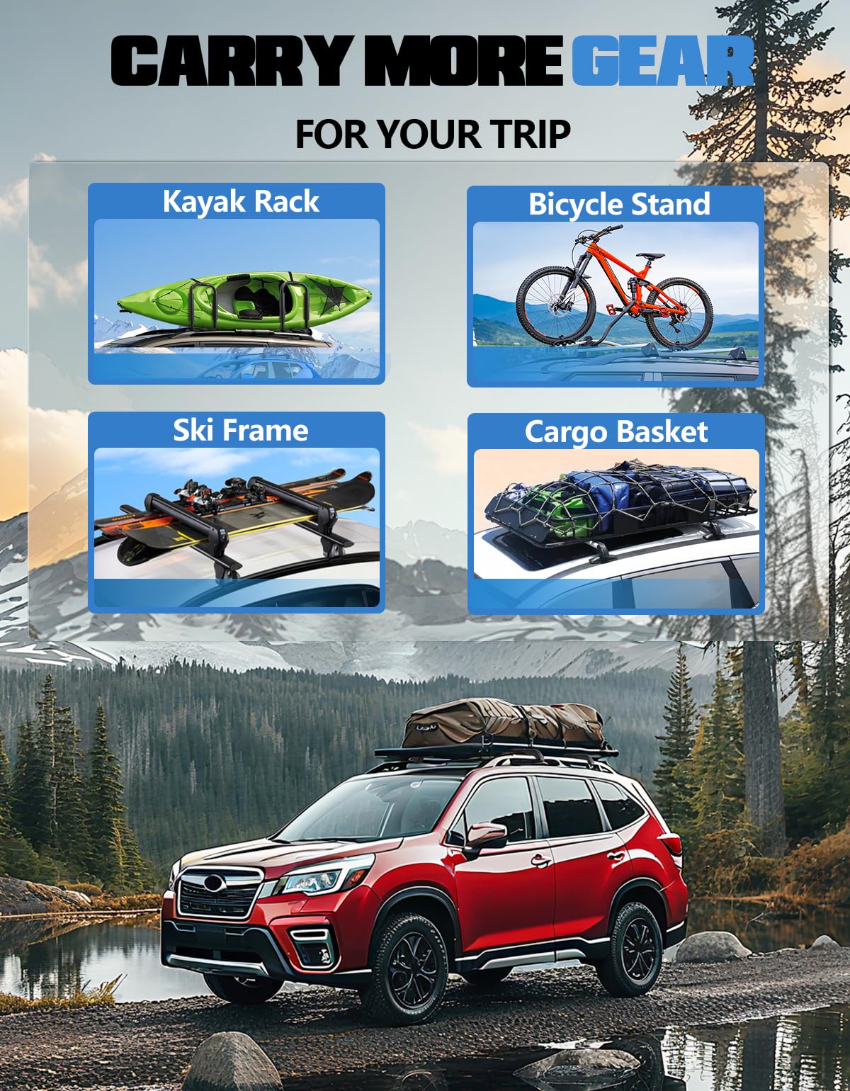 KINGGERI heavy Duty Lockable Roof Rack Cross Bars 260lb Fit for Subaru Forester Wilderness 2022-2024