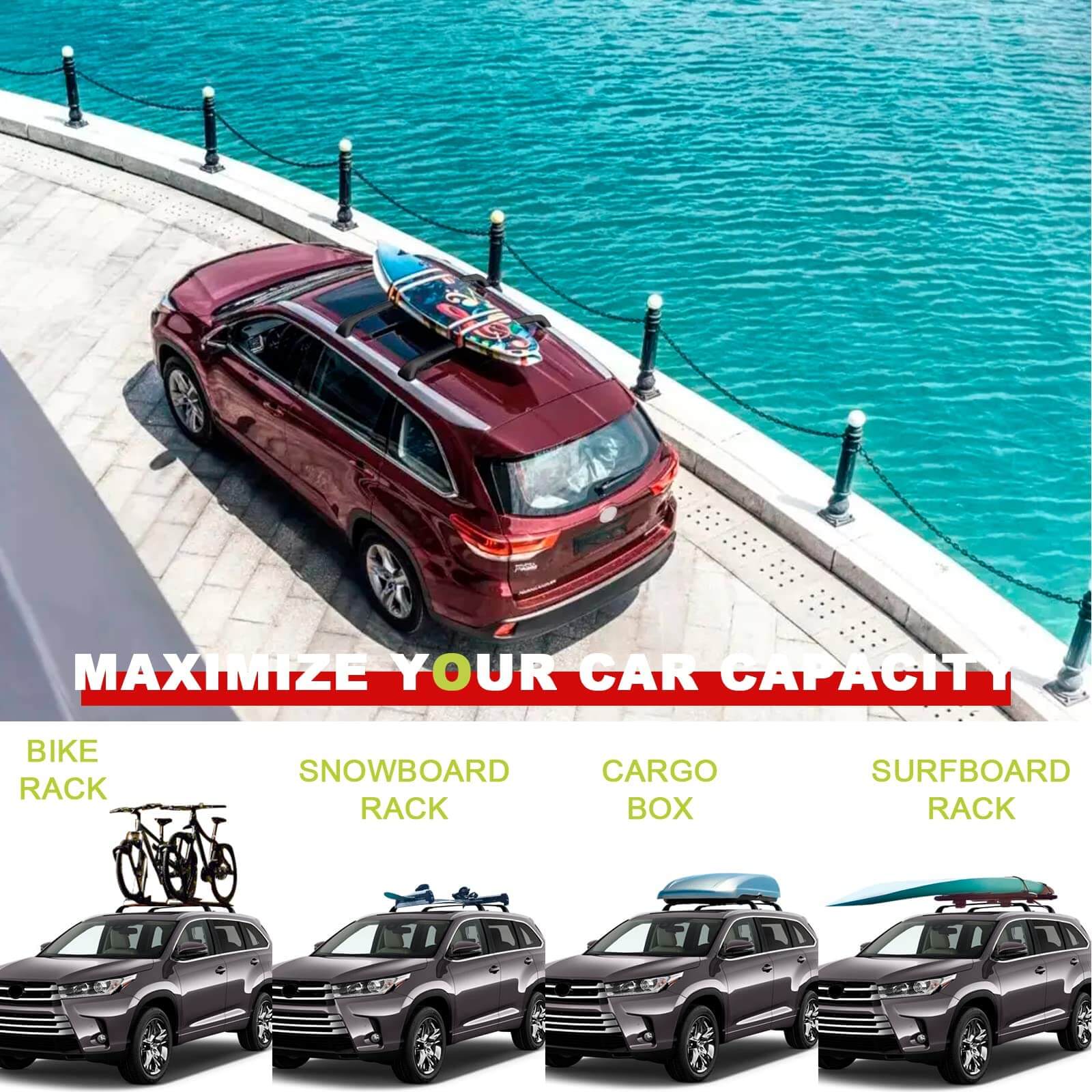 KINGGERI Lockable 220lbs Cross Bars Roof Racks Fit for Toyota Highlander 2014-2019 XLE Limited & SE LE & LE Plus